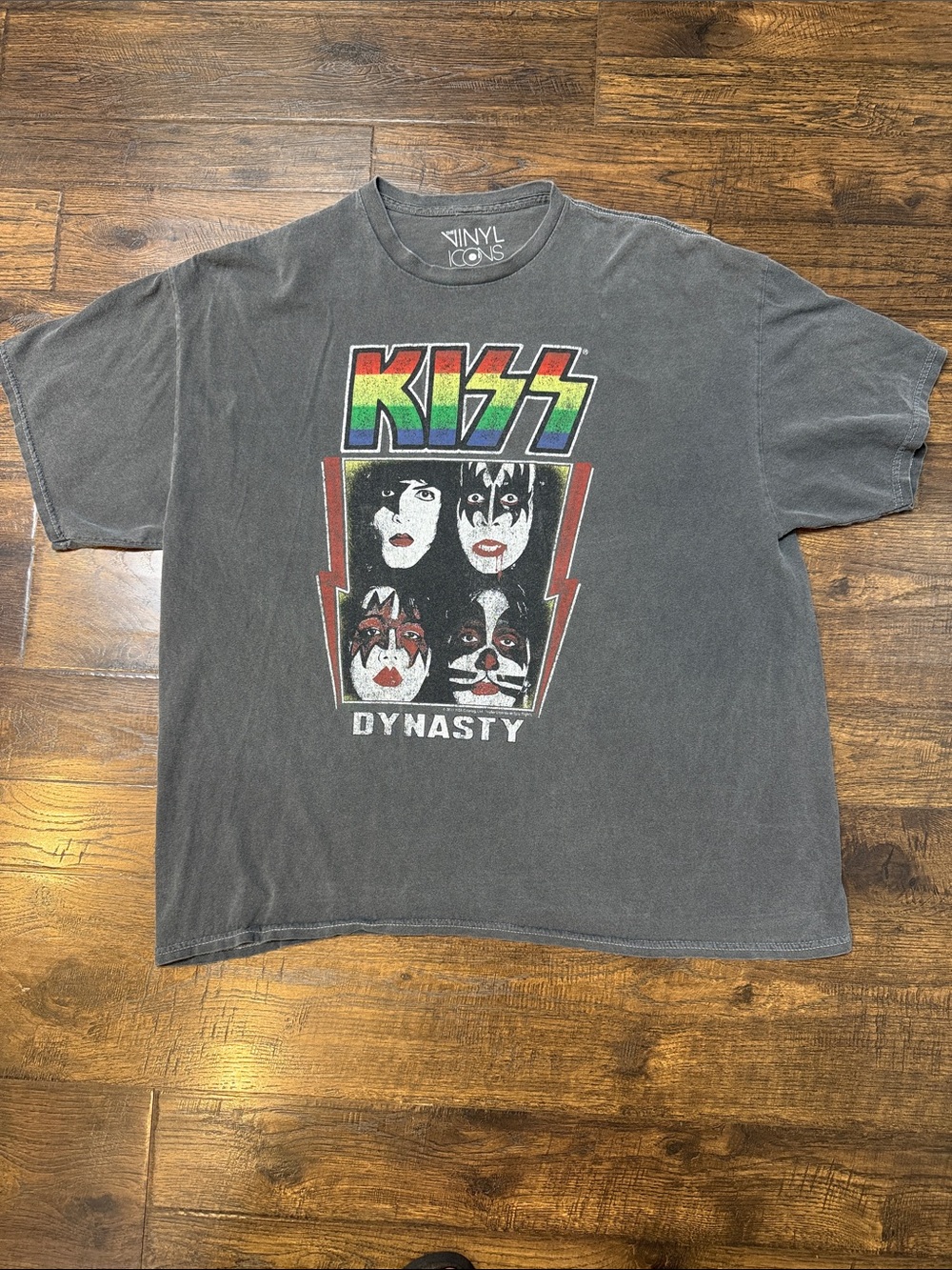 Vintage-Style KISS Dynasty Short Sleeve Tee - Washed Charcoal